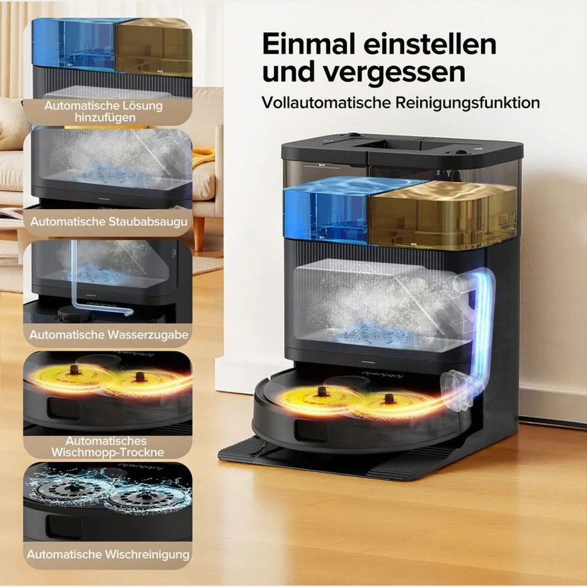 lubluelu S1000 Saugroboter mit Wischfunktion, 10.000Pa Saugleistung, LiDAR-Navigation, Multifunktions-Dockingstation 2