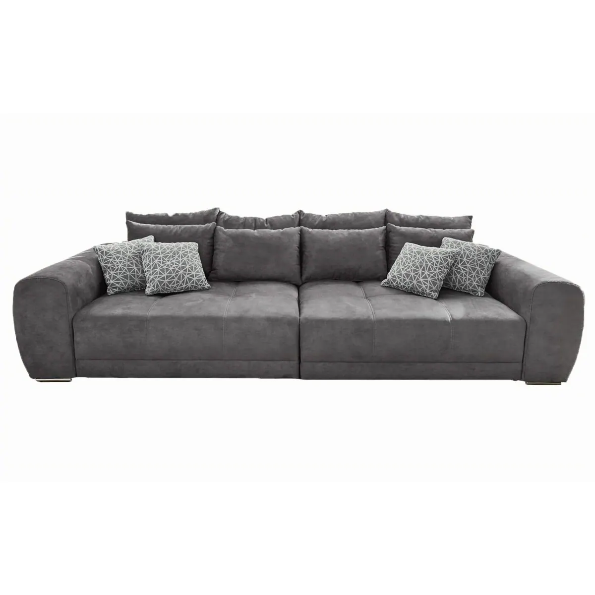 luma-home Big Sofa, XXL-Couch mit Federkern, viele Kissen, Mikrofaser grau
