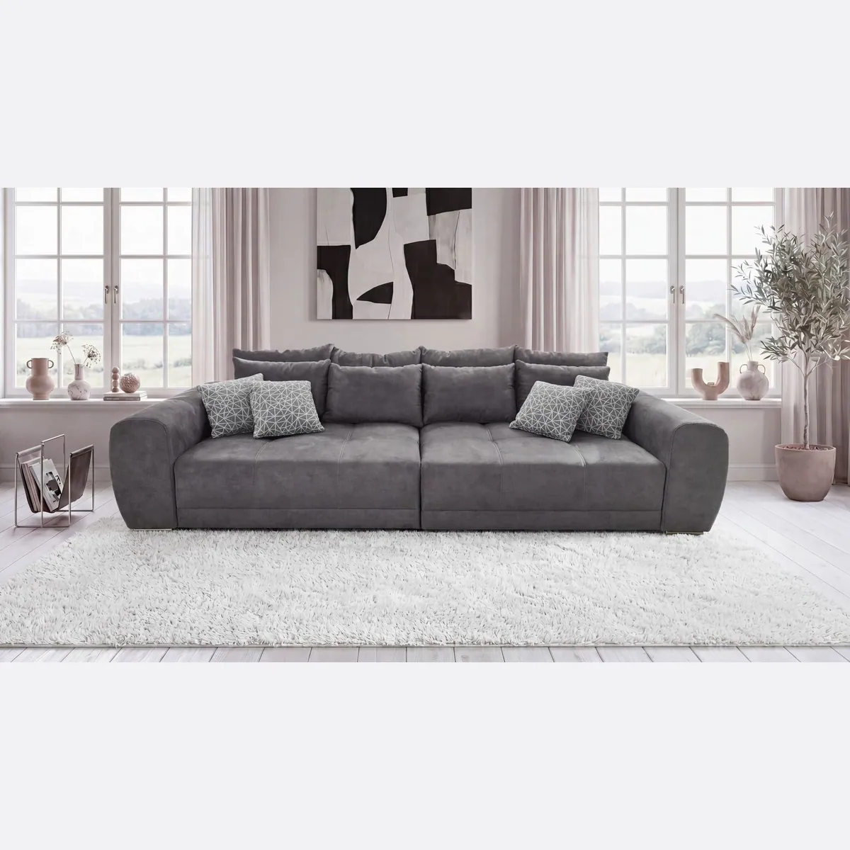 luma-home Big Sofa, XXL-Couch mit Federkern, viele Kissen, Mikrofaser grau 2