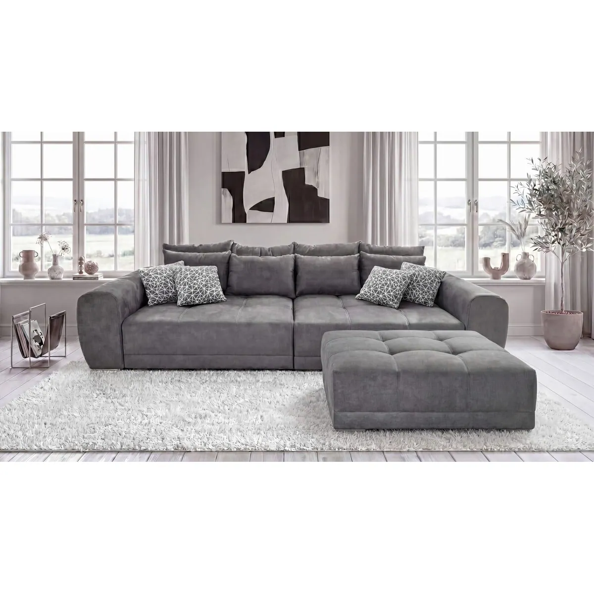 luma-home Big Sofa, XXL-Couch mit Federkern, viele Kissen, Mikrofaser grau 3