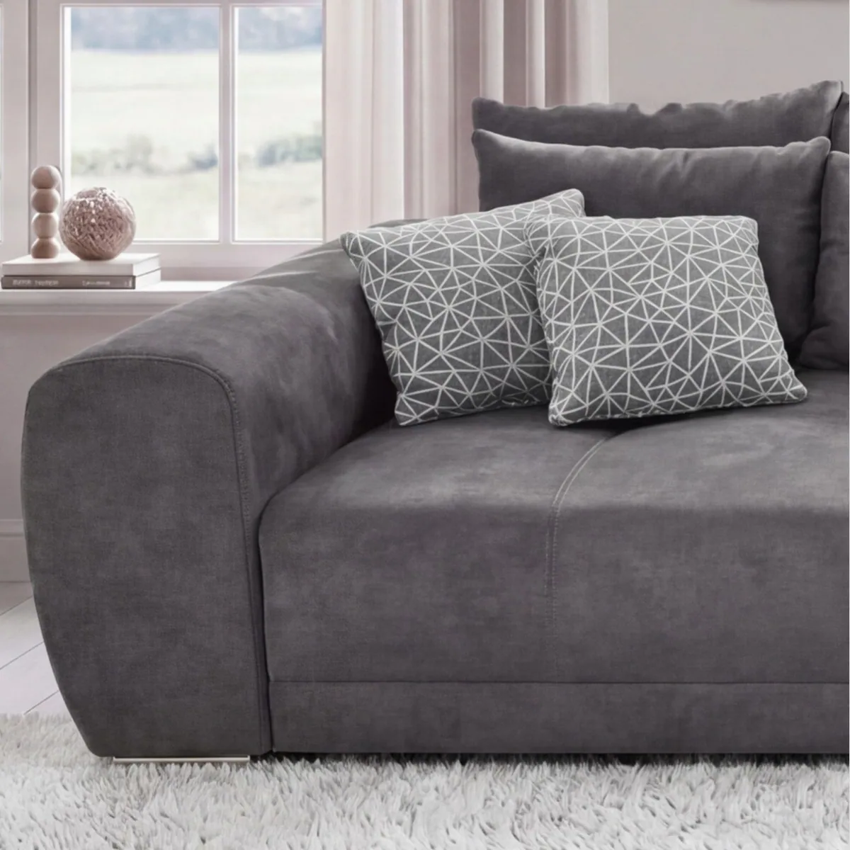luma-home Big Sofa, XXL-Couch mit Federkern, viele Kissen, Mikrofaser grau 4