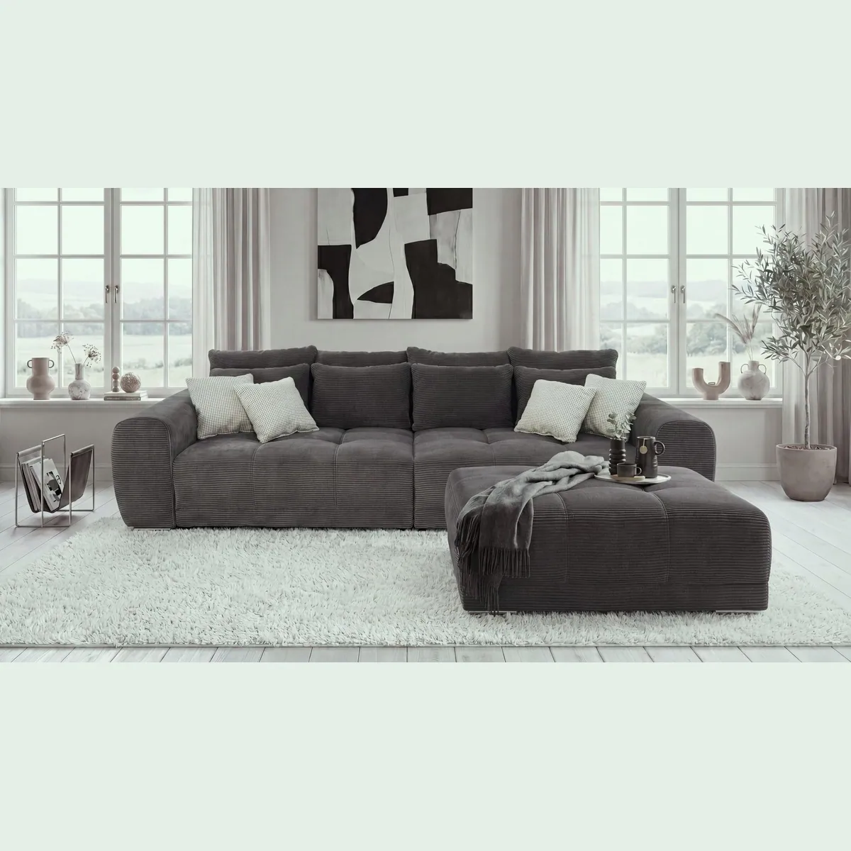 luma-home Big-Sofa, XXL-Couch mit Federkernpolsterung, modernes Design, viele Kissen 3