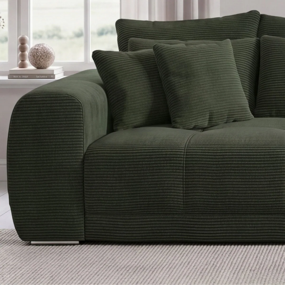 luma-home Big Sofa, XXL-Couch mit Federkernpolsterung, viele Kissen, Cordstoff Grün 4