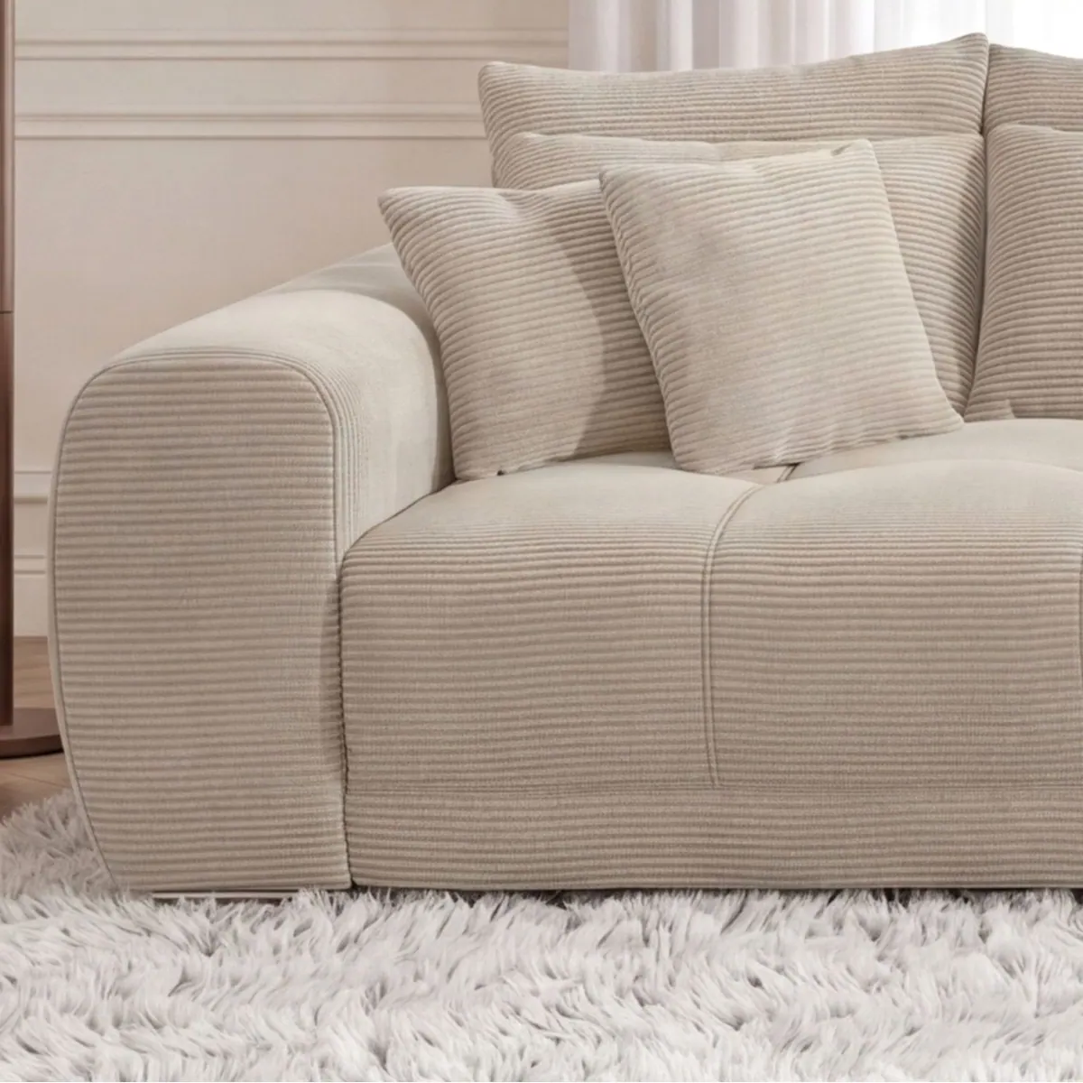 luma-home Big-Sofa, XXL-Couch mit Federkernpolsterung, eleganter Cordstoff in Beige Grau 4