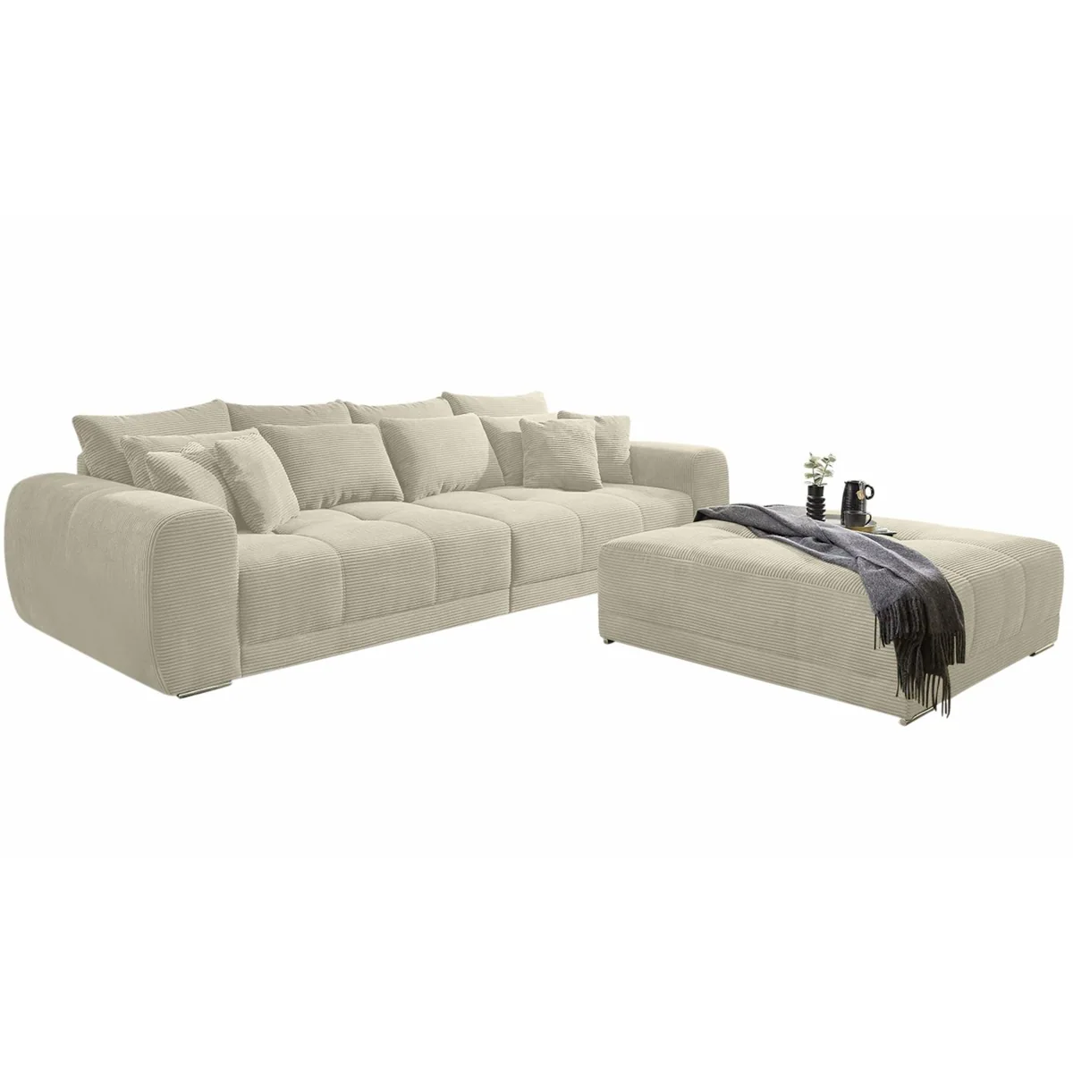 luma-home Big-Sofa, XXL-Couch mit Federkernpolsterung, eleganter Cordstoff in Beige Grau 5