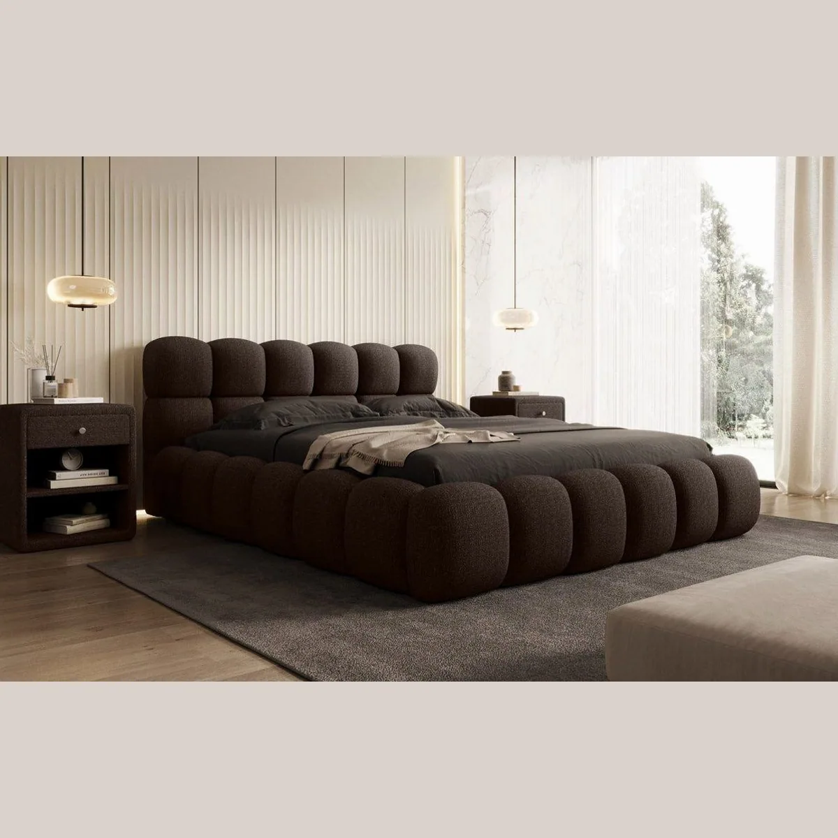 Luxusbetten24 Polsterbett Boston, edler Bouclé-Stoff, Stauraum integriert 2