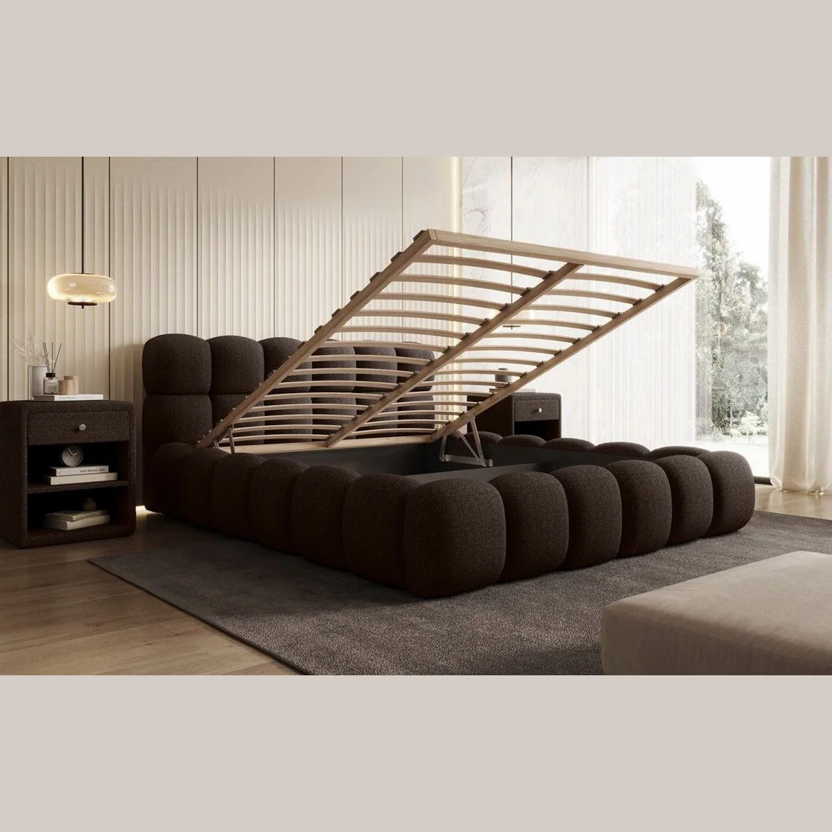 Luxusbetten24 Polsterbett Boston, edler Bouclé-Stoff, Stauraum integriert 3
