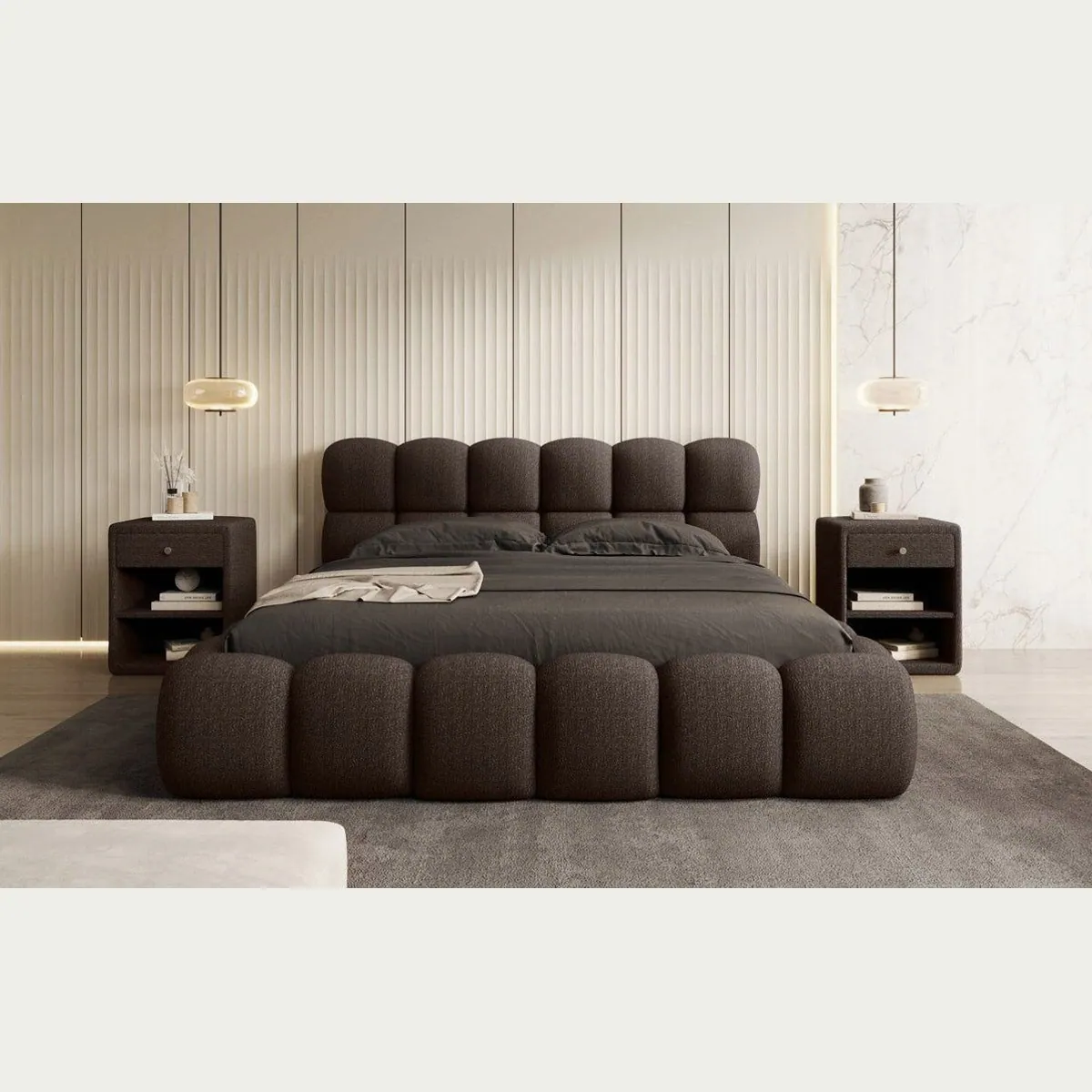 Luxusbetten24 Polsterbett Boston, edler Bouclé-Stoff, Stauraum integriert 4