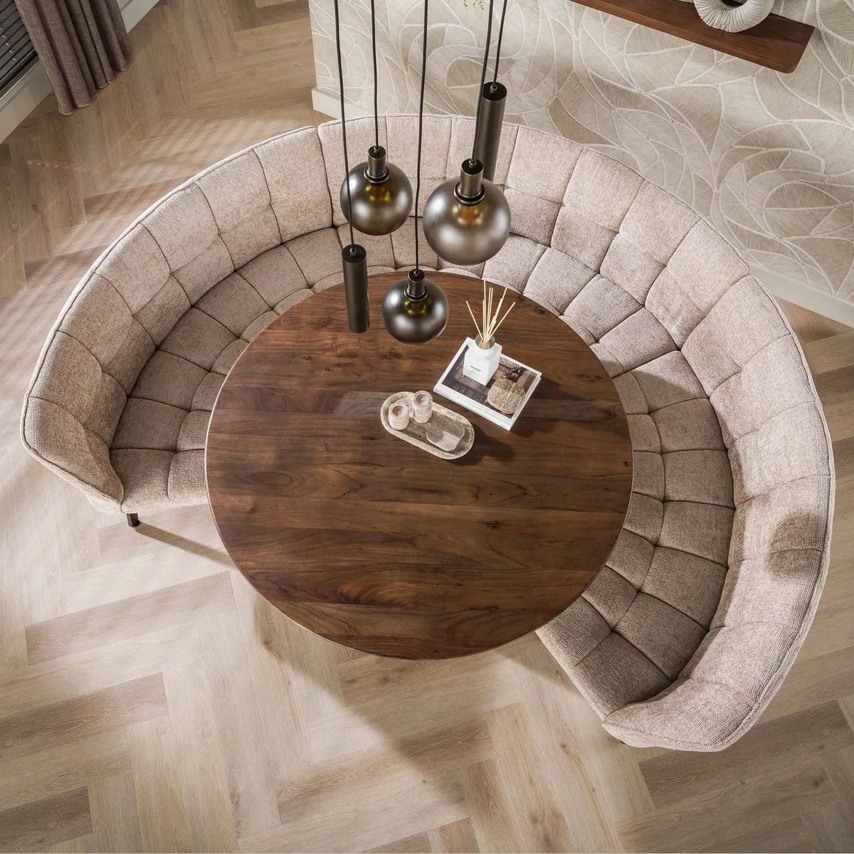 Maison ESTO runde Esszimmerbank, eleganter Chenille-Stoff, komfortable Polsterung