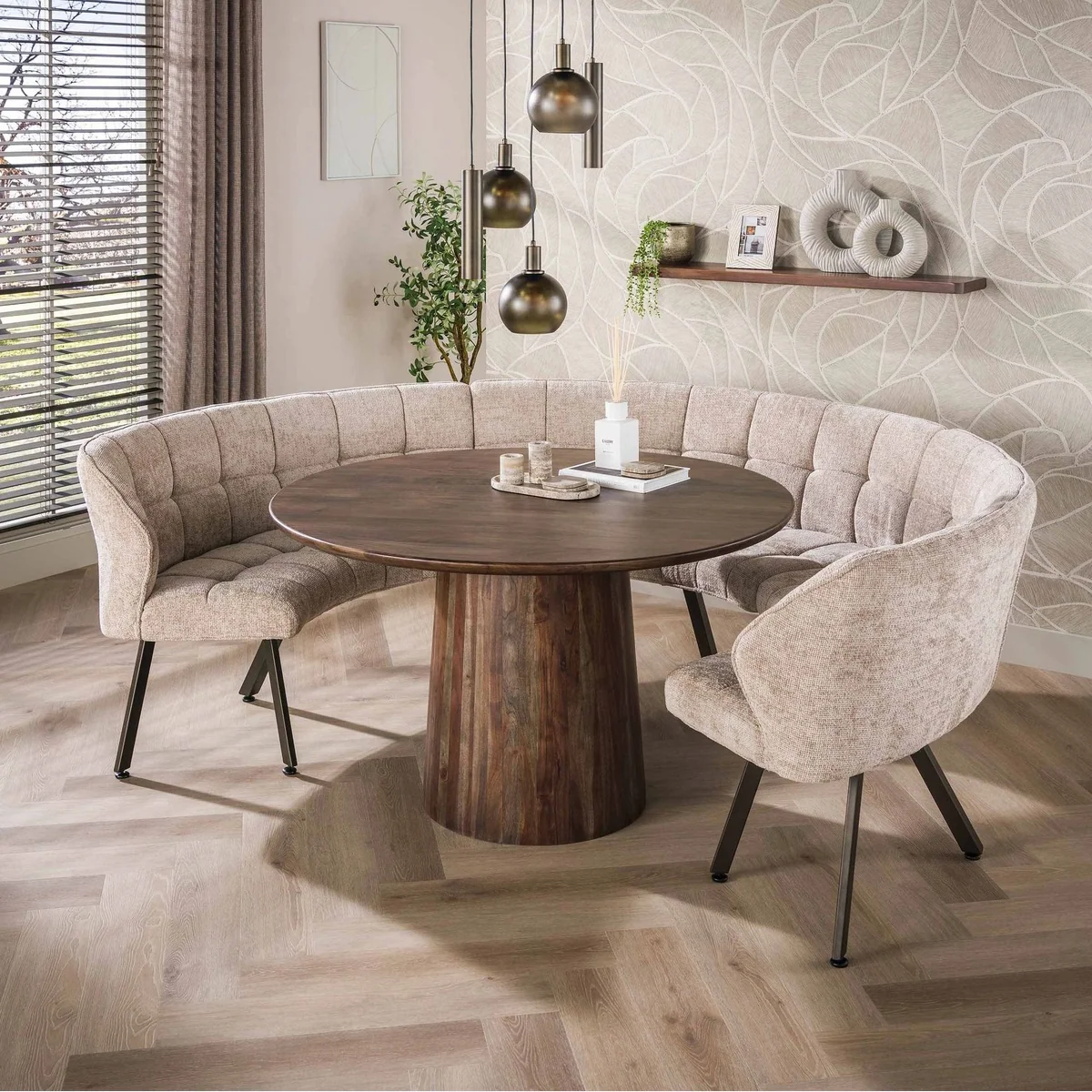 Maison ESTO runde Esszimmerbank, eleganter Chenille-Stoff, komfortable Polsterung 2