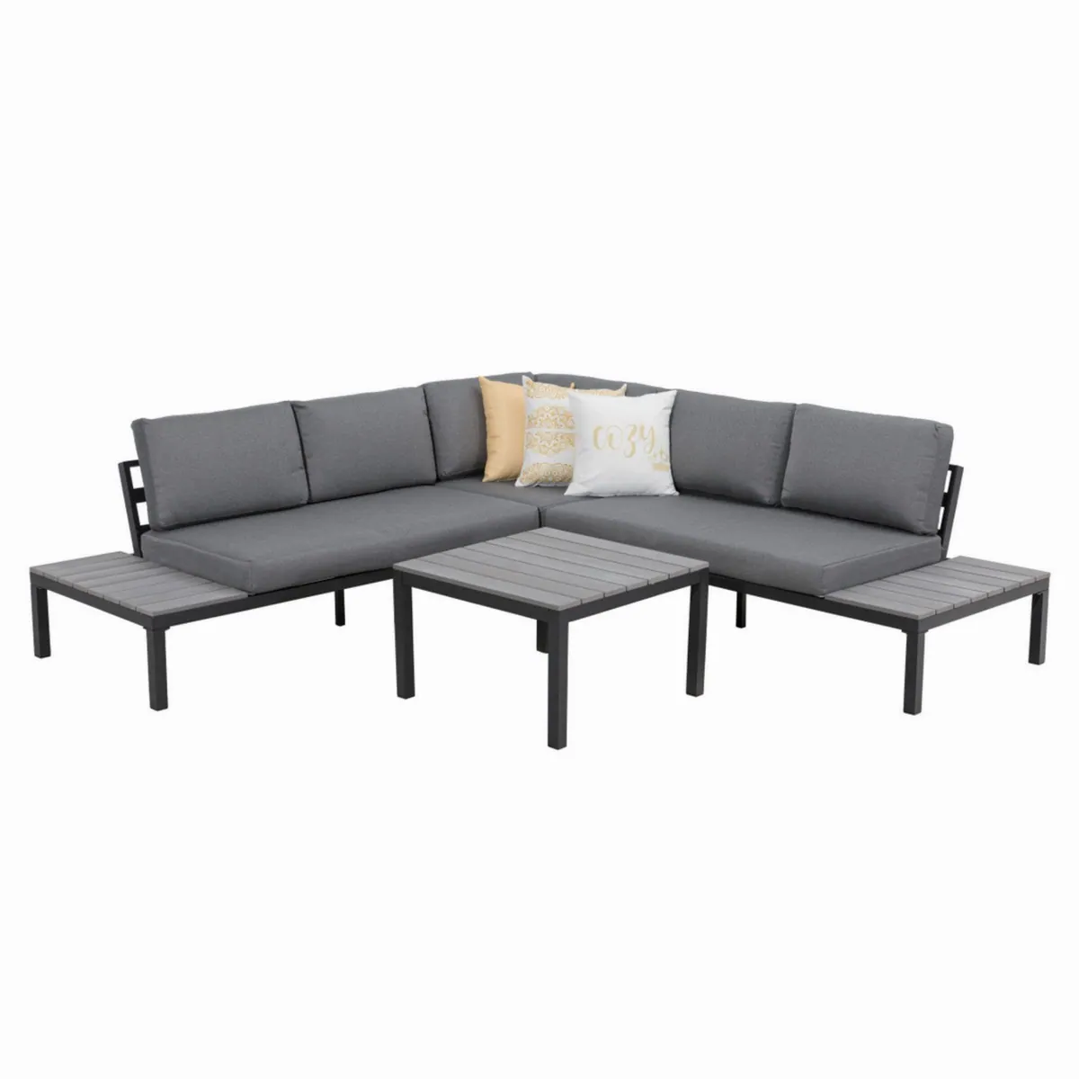 MANDALIKA Garden Loungeset Miro, wetterfestes Aluminium, komfortable Kissen, elegante Holzoptik 2