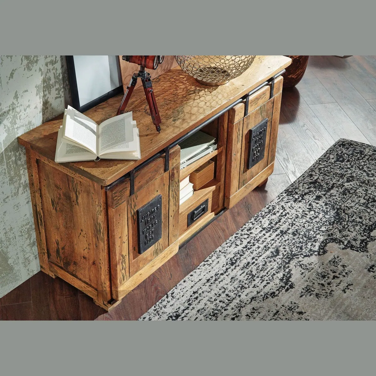 Massivmoebel24 Sideboard RAILWAY, aus massivem Mangoholz, charmantes Design — 128x45x70 cm 2