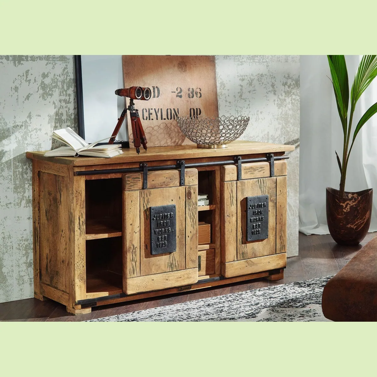 Massivmoebel24 Sideboard RAILWAY, aus massivem Mangoholz, charmantes Design — 128x45x70 cm 4