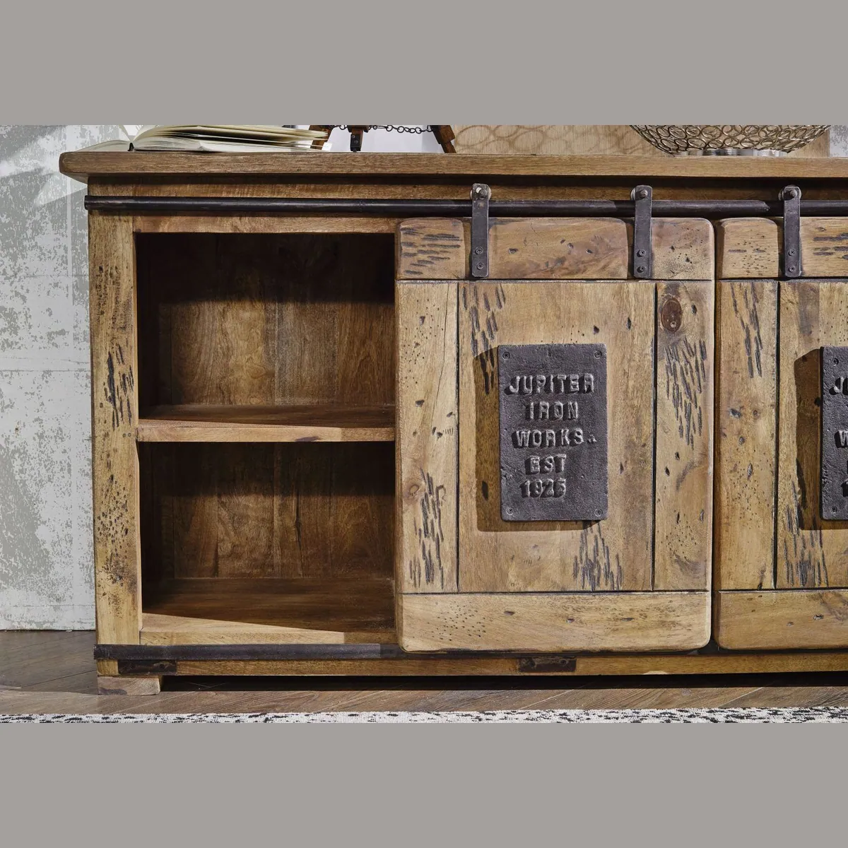 Massivmoebel24 Sideboard RAILWAY, aus massivem Mangoholz, charmantes Design — 128x45x70 cm 5