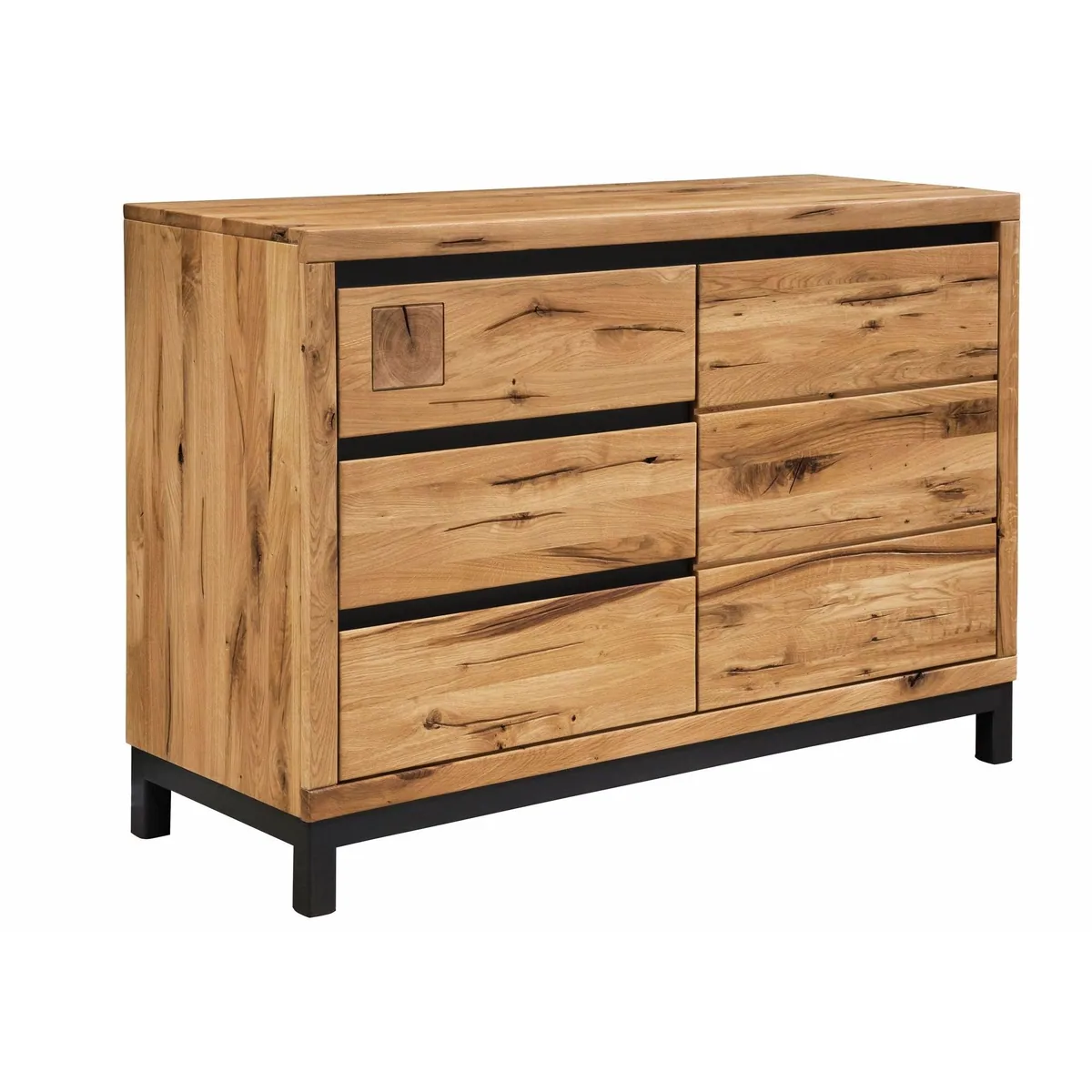 Massivmoebel24 Sideboard VILLANDERS, Wildeiche, moderne Metallakzente