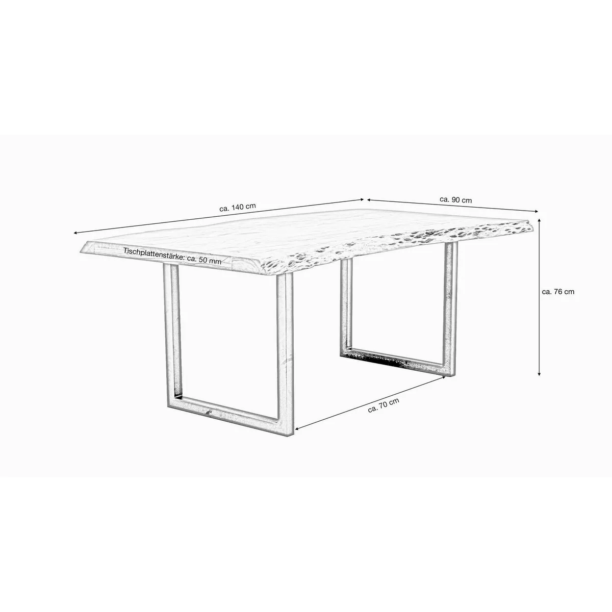 Massivart Baumkantentisch TICO, Akazienholz, 55 mm Tischplatte, stabiler Metallfuß 3