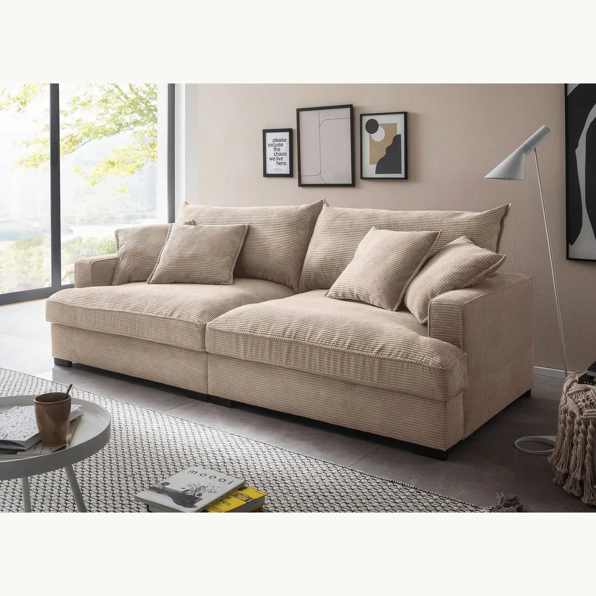 Massivart Big-Sofa TRIBECCA Cord beige, komfortable Nosagunterfederung, inklusive Kissen