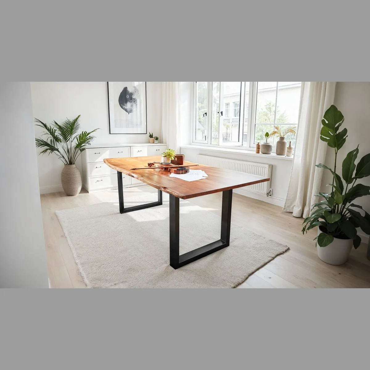 Massivart Baumkantentisch AGRA, Akazienholz, 30 mm Tischplatte, Kufengestell aus Metall