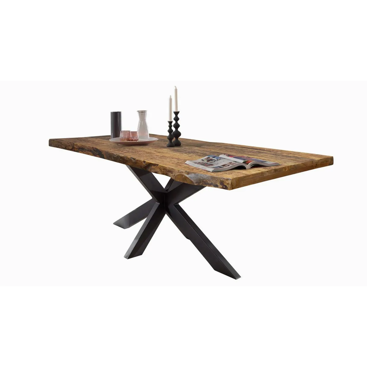Massivart Baumkantentisch TIM, Massivholz Mangoholz, 55 mm Tischplatte, Spider X-Gestell schwarz 2