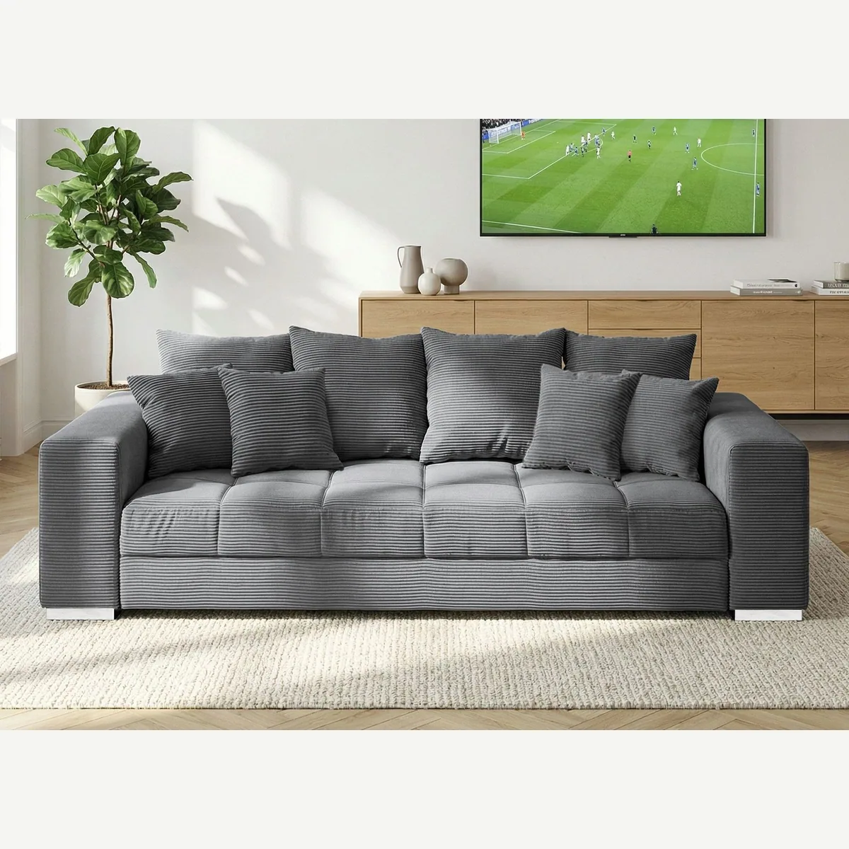 Massivart Big-Sofa BORNEO, Cord-Bezug, Nosagunterfederung, inkl. Kissen Set