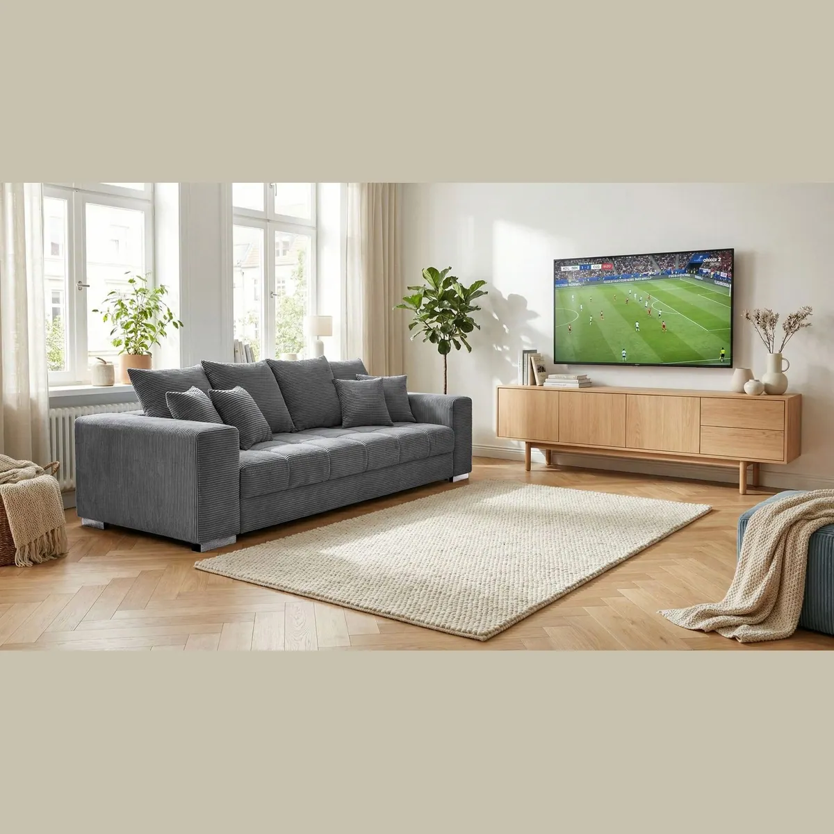 Massivart Big-Sofa BORNEO, Cord-Bezug, Nosagunterfederung, inkl. Kissen Set 4