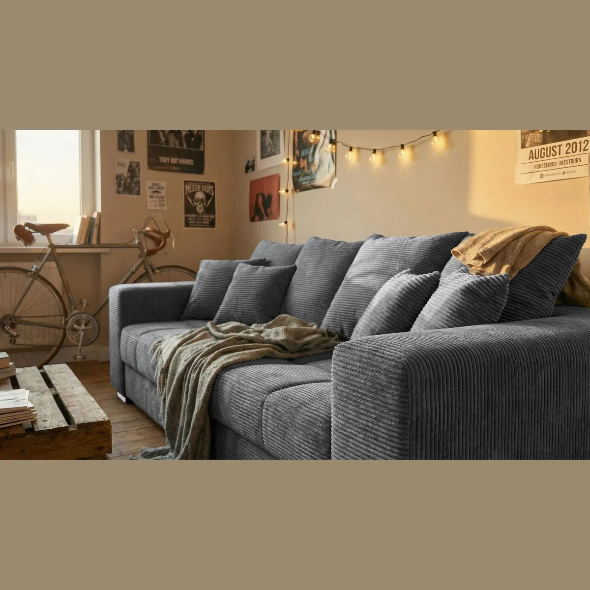 Massivart Big-Sofa BORNEO, Cord-Bezug, Nosagunterfederung, inkl. Kissen Set 5