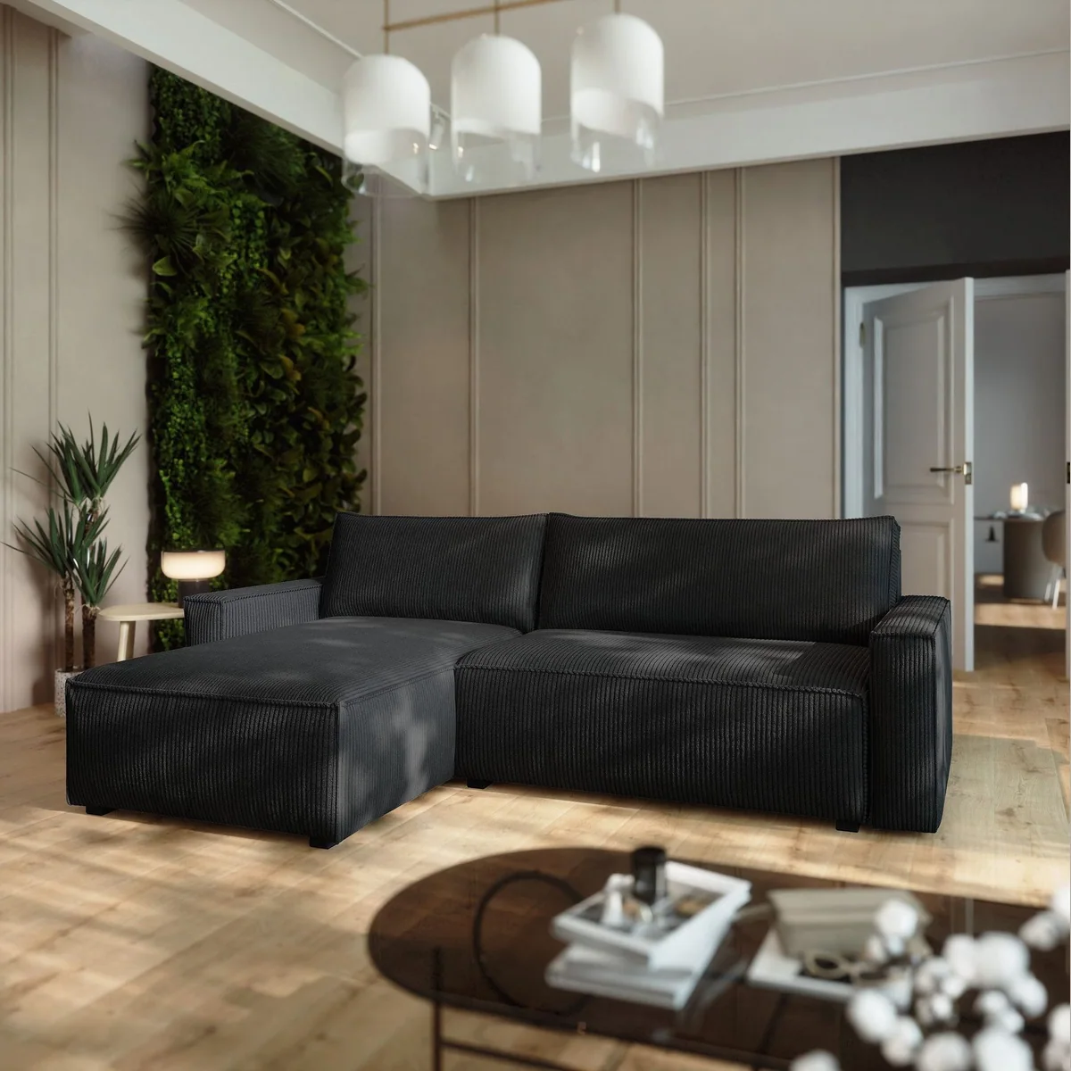 Masseno Ecksofa BESMIR, Schlaffunktion, elegantes Design, praktischer Stauraum