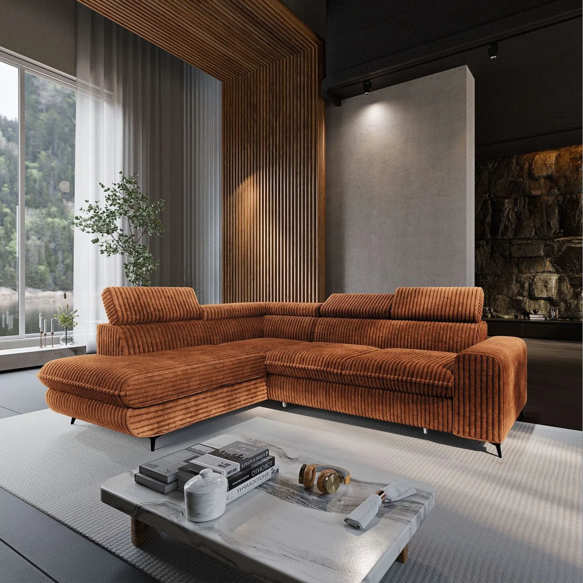 Masseno Ecksofa VELISS, Schlaffunktion, elegantes Design, praktischer Stauraum 2