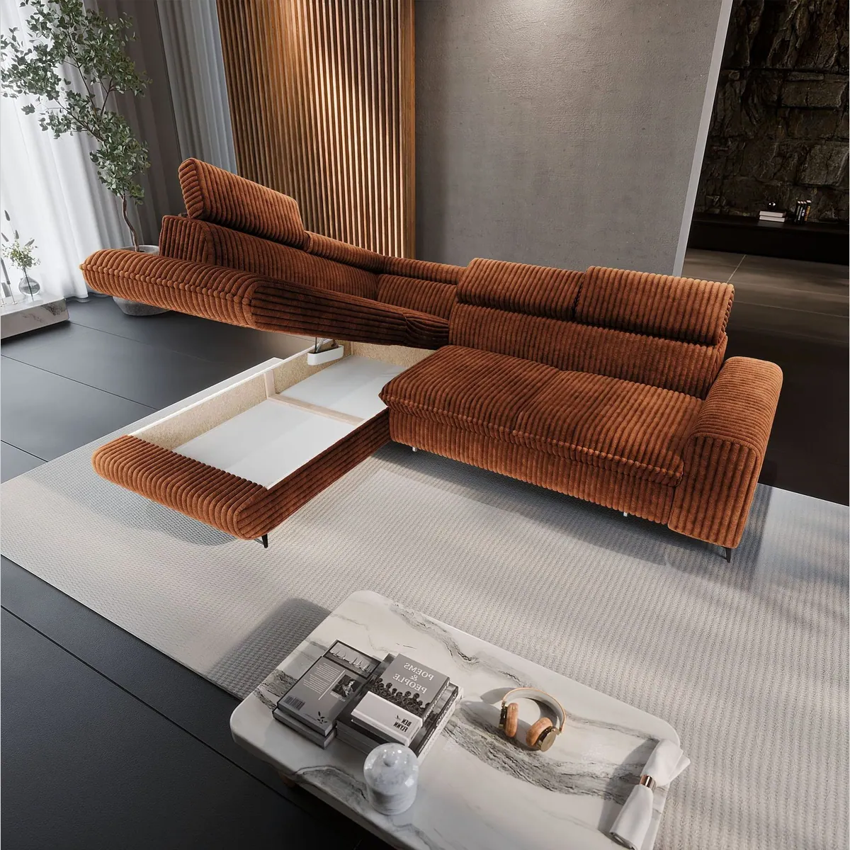 Masseno Ecksofa VELISS, Schlaffunktion, elegantes Design, praktischer Stauraum 3