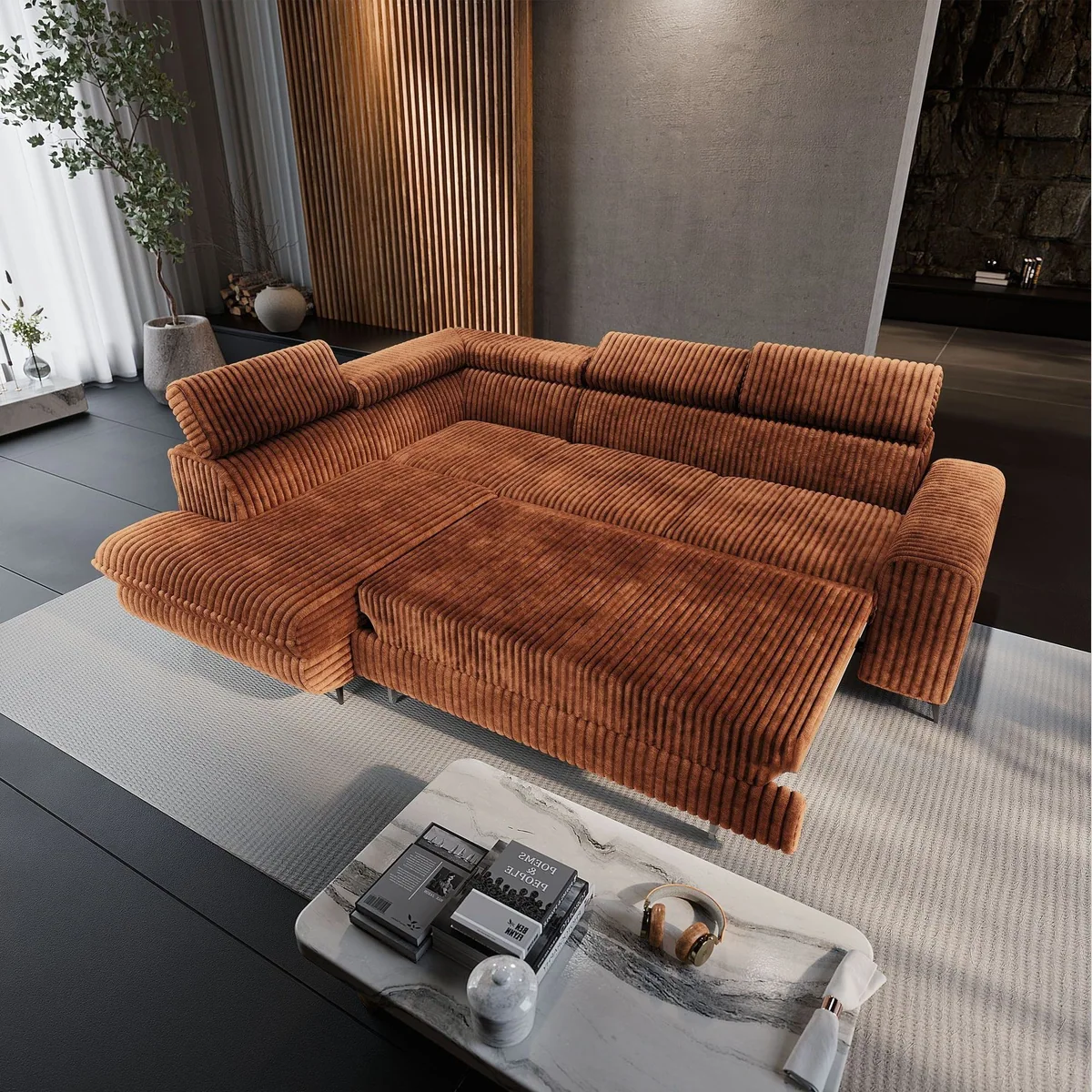 Masseno Ecksofa VELISS, Schlaffunktion, elegantes Design, praktischer Stauraum 4