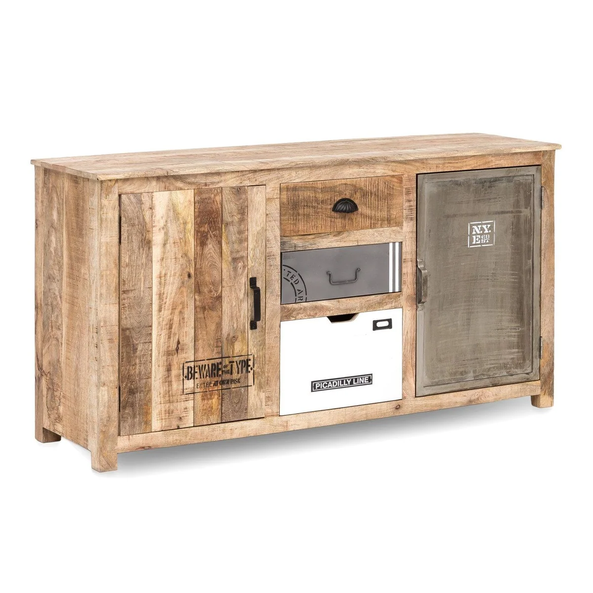 massivum Sideboard Pune, Massivholz, Metallmix, 2 Türen, 2 Schubladen