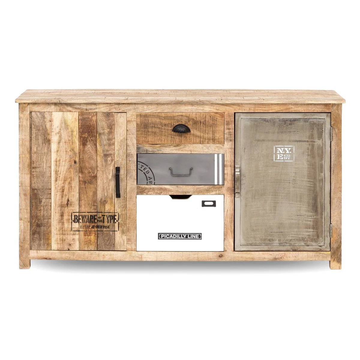 massivum Sideboard Pune, Massivholz, Metallmix, 2 Türen, 2 Schubladen 4