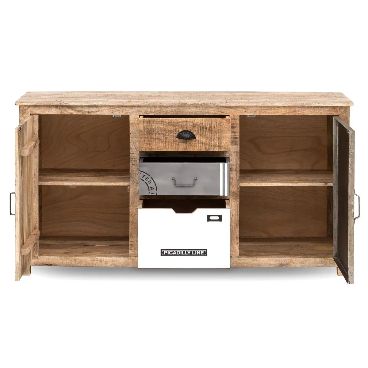 massivum Sideboard Pune, Massivholz, Metallmix, 2 Türen, 2 Schubladen 5