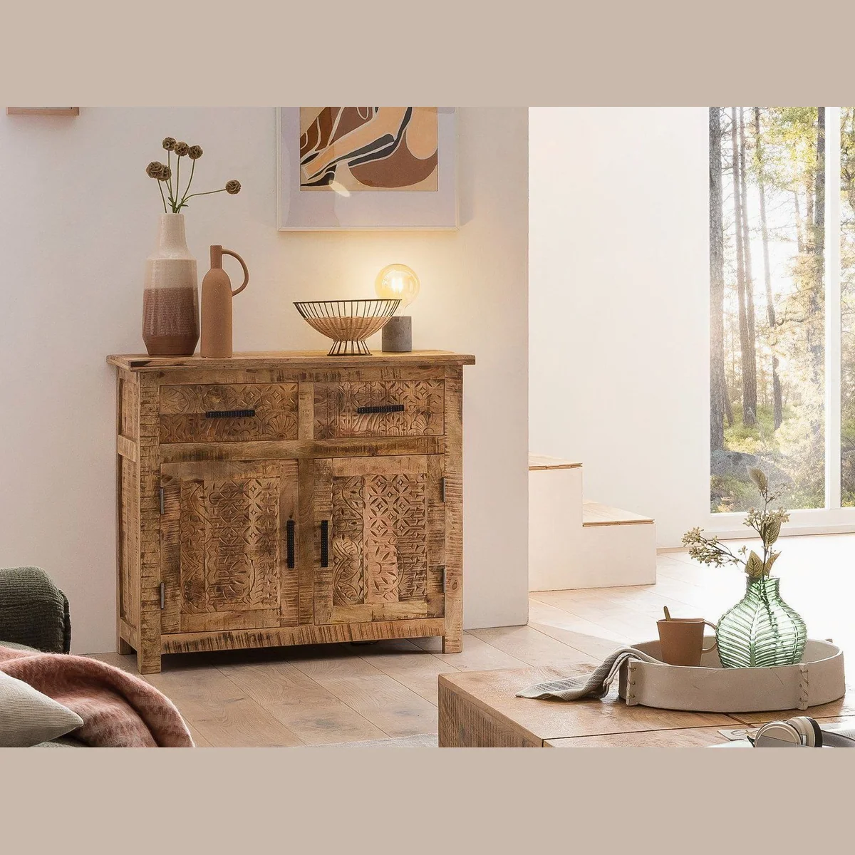 massivum Kommode Mumbai, aus massivem Mango-Holz, lackierte Oberfläche, 2 Türen & 2 Schubladen 2
