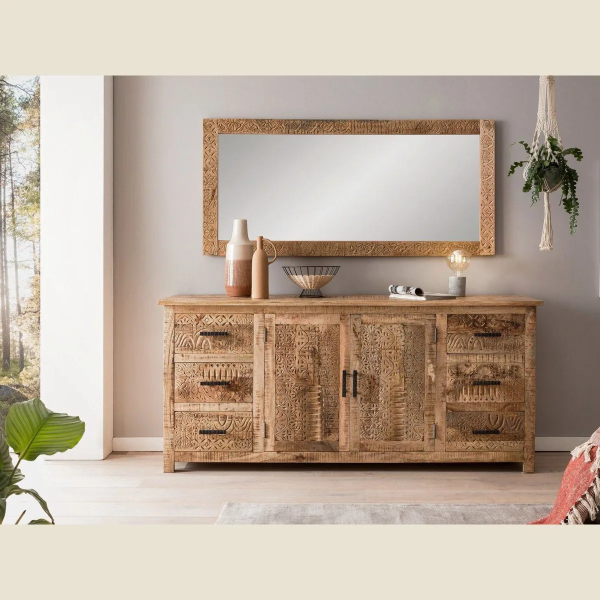 massivum Sideboard Mumbai, Anrichte aus hellem Massivholz, vielseitig und rustikal 2