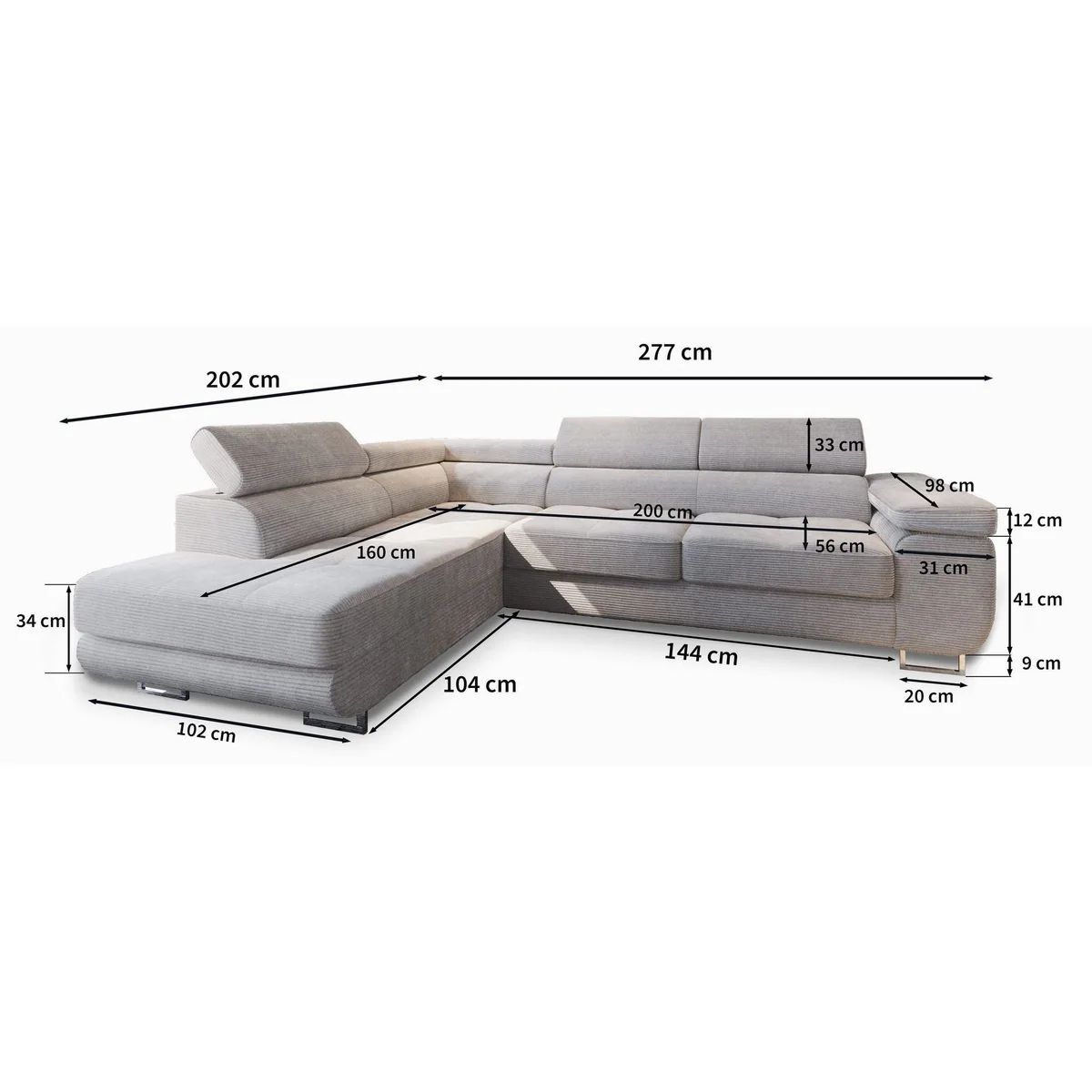 Masseno Ecksofa APIRO mit Schlaffunktion, elegantes Design, praktischer Stauraum 5