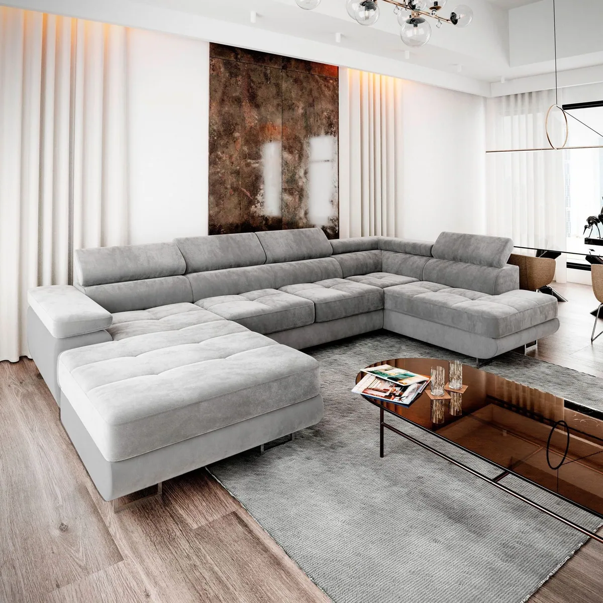 Masseno Ecksofa CASONE, U-Form, Schlaffunktion & Stauraum — Eleganz und Komfort