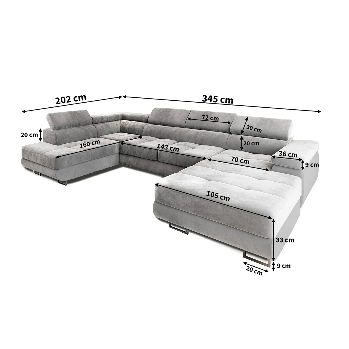 Masseno Ecksofa CASONE, U-Form, Schlaffunktion & Stauraum — Eleganz und Komfort 4