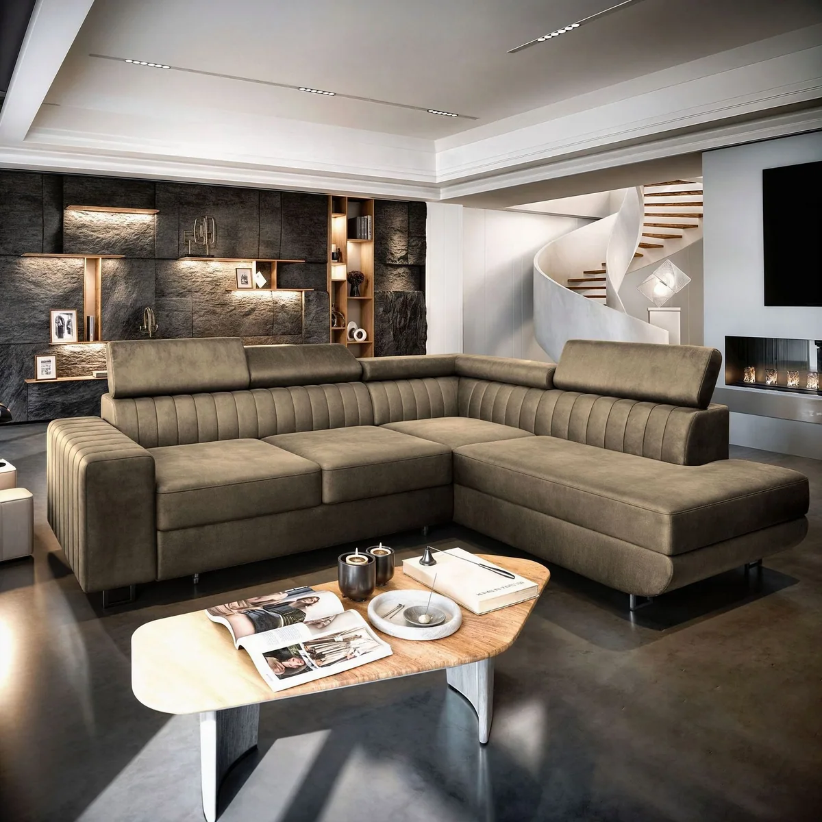 Masseno Ecksofa NOLA mit Schlaffunktion, elegantes Design & praktischer Stauraum