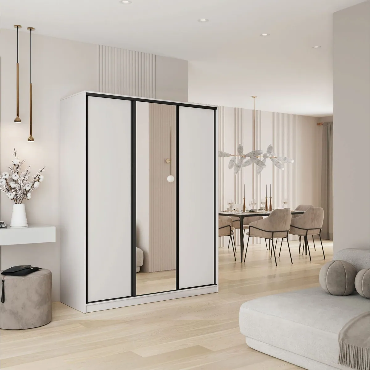 Masseno Schwebetürenschrank TARI, 150 cm, elegantes Design, großzügiger Stauraum, großer Spiegel 2
