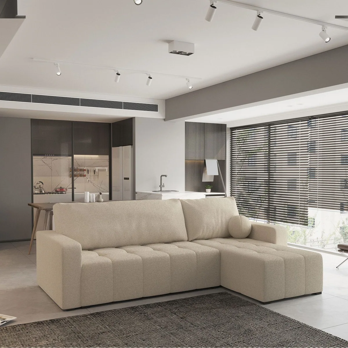 Masseno Ecksofa VOLIRA, stilvolles Design, Schlaffunktion, praktischer Stauraum