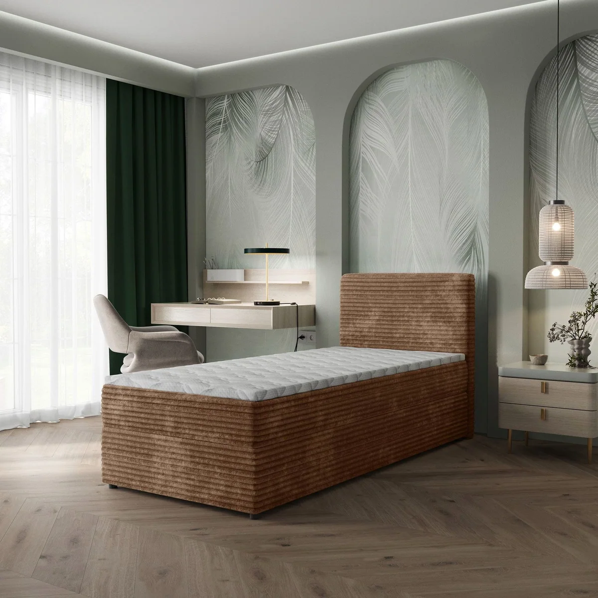 Masseno Boxbett PISA 80x200 cm, ergonomischer Komfort, geräumiger Bettkasten, gepolstertes Kopfteil