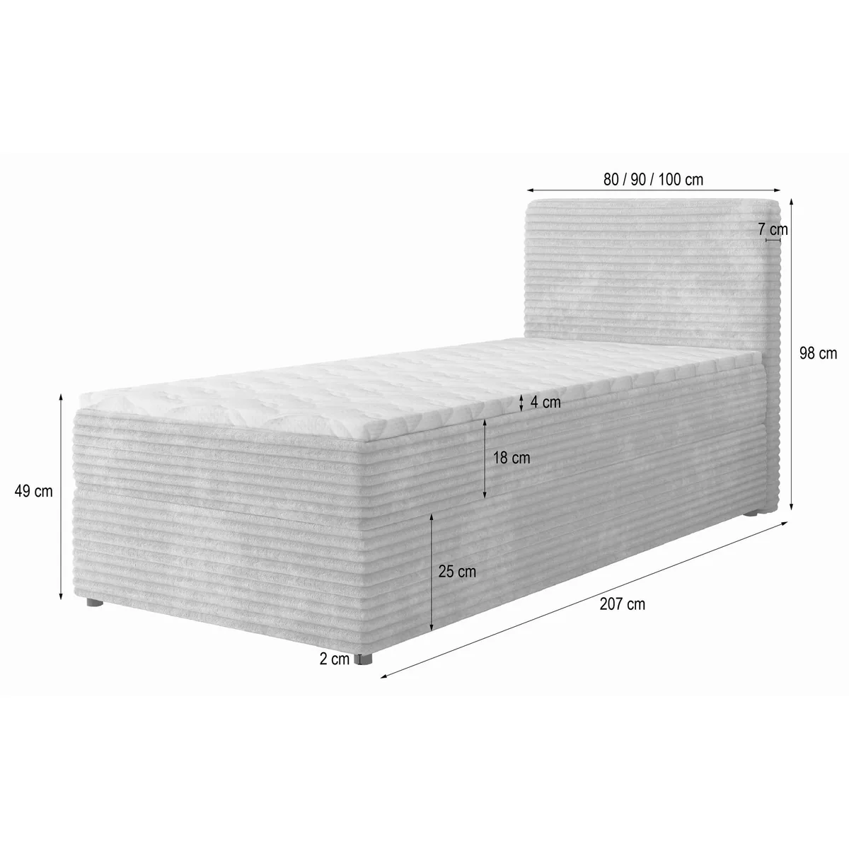 Masseno Boxbett PISA 80x200 cm, ergonomischer Komfort, geräumiger Bettkasten, gepolstertes Kopfteil 5