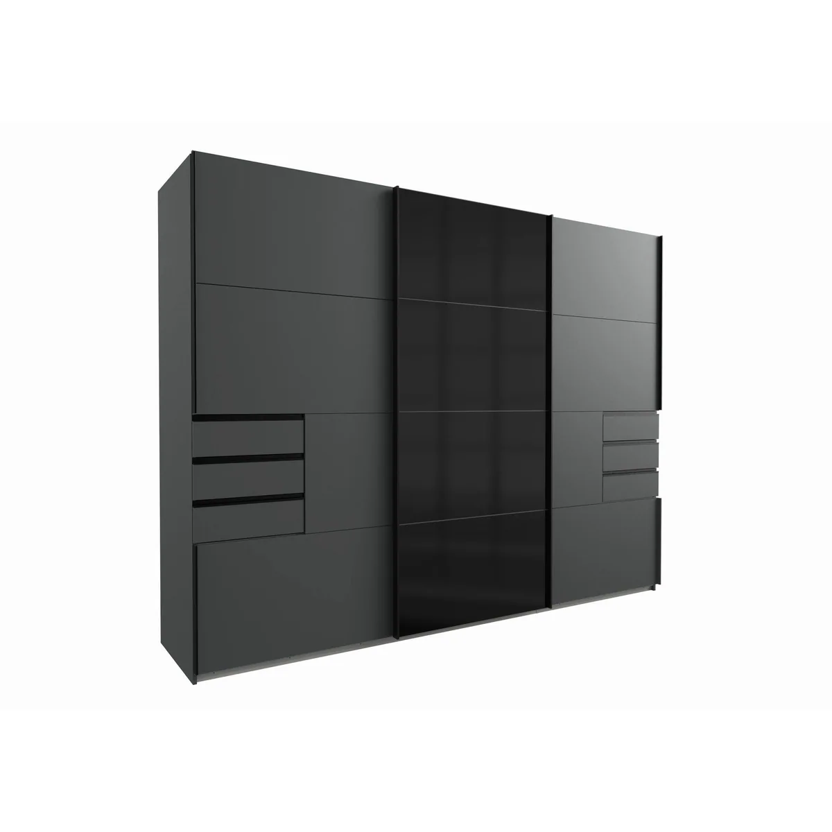 Kleiderschrank Saigon in Grafit, moderne Schwebetüren, elegante Glasfront