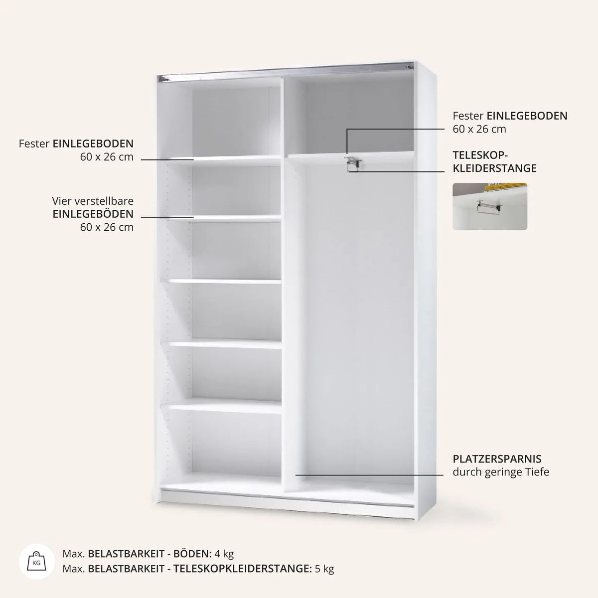 möbelando Schwebetürenschrank Fred, platzsparend, stabil, modernes Design 4