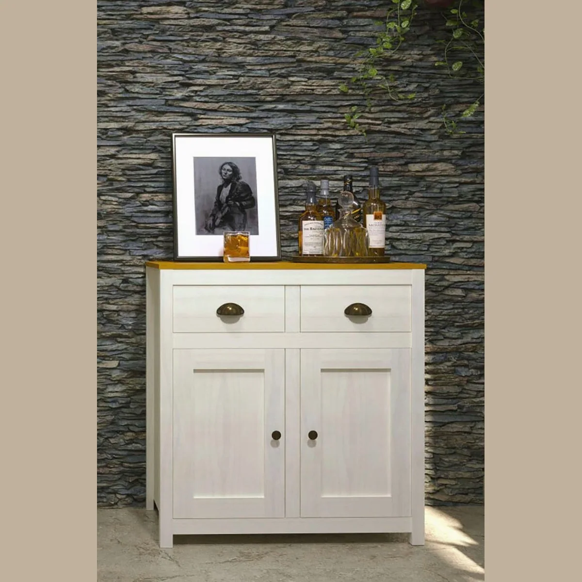 MÖBILIA Sideboard, rustikale Holzoptik, langlebige Muschelgriffe
