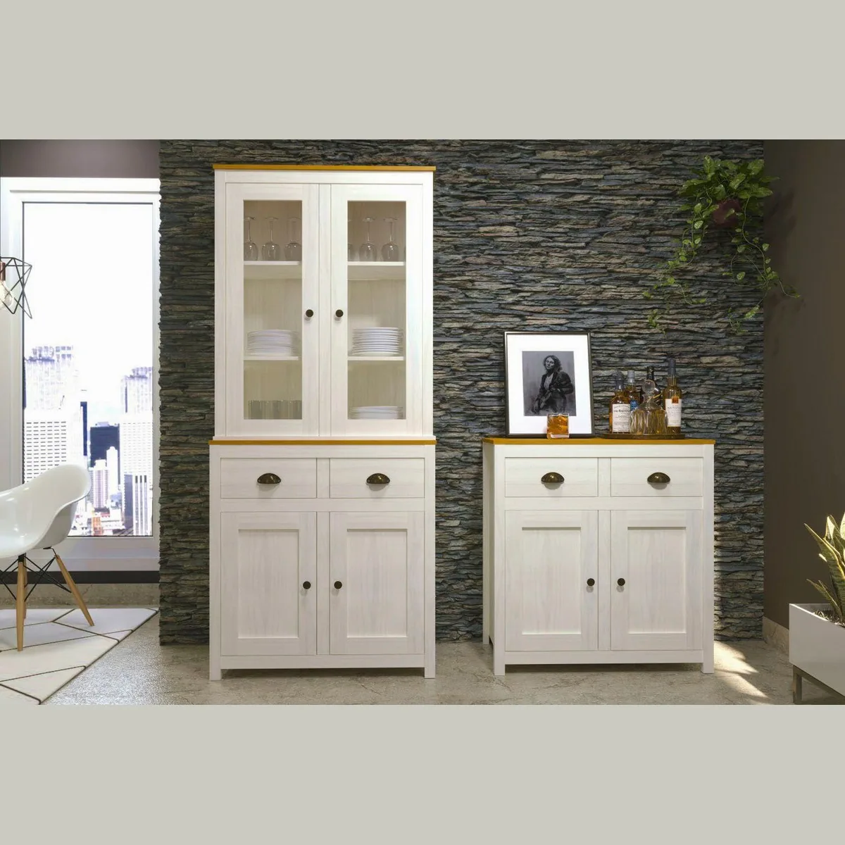 MÖBILIA Sideboard, rustikale Holzoptik, langlebige Muschelgriffe 4