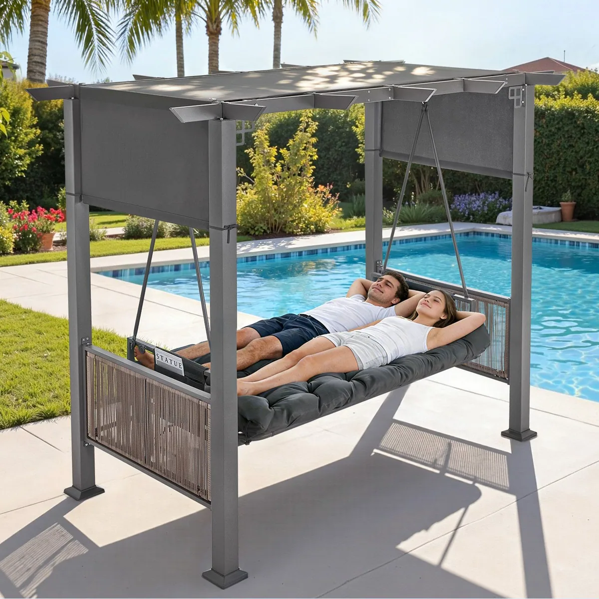 MCombo Hollywoodschaukel, Liegefunktion, wetterbeständig — ideal für Garten und Terrasse 2