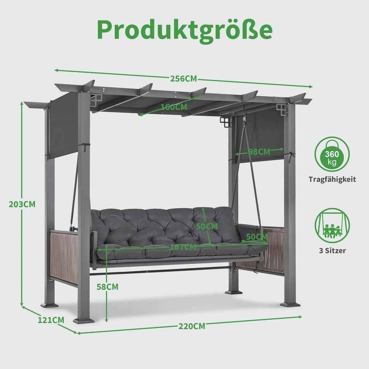 MCombo Hollywoodschaukel, Liegefunktion, wetterbeständig — ideal für Garten und Terrasse 3