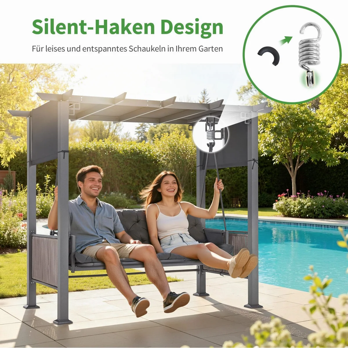MCombo Hollywoodschaukel, Liegefunktion, wetterbeständig — ideal für Garten und Terrasse 4